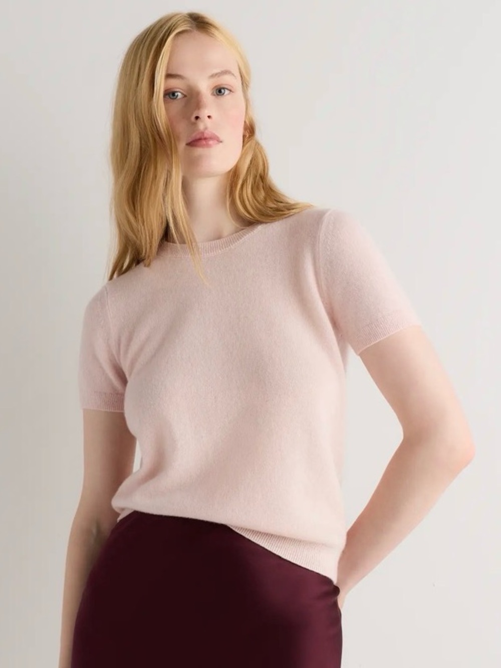 Quince Mongolian Cashmere Tee in Light Pink